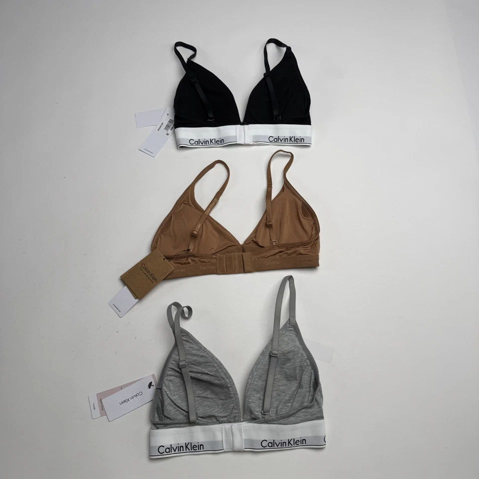 Lot of 3 Calvin Klein Womens Triangle Bralette Black Brown Gray Wireless XS NWT - Image 2 of 3