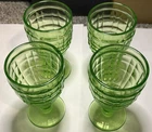Rare Hazel Atlas Colonial Block Green Depression Goblets Glasses Set of 4