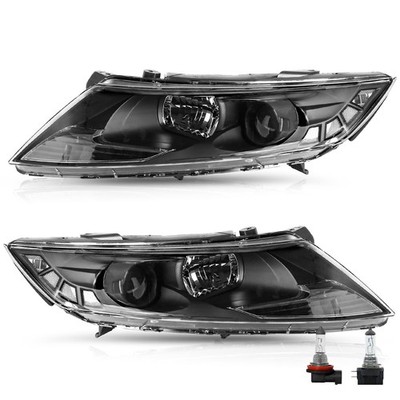 Halogen Headlight Assembly for 11-13 Optima Black Housing Reflector L&R w/Bulbs