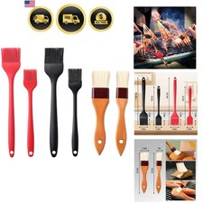 4 Pack Silicone Basting Pastry Brushes with 2 Wood Handle Culinary Oil Brushe...