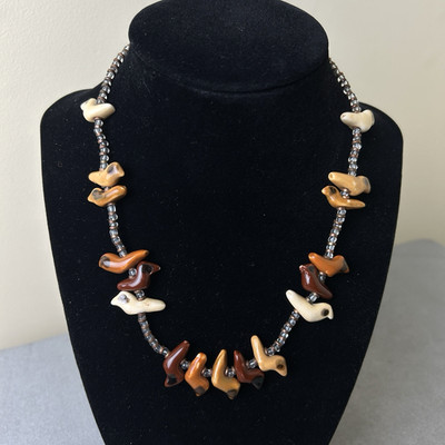Vintage ZUNI Fetish Clay Bird Necklace Glass Beads Native American Southwest