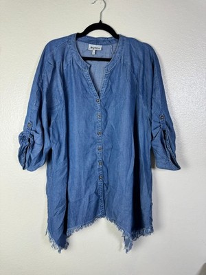 Hester & Orchard Womens Asymmetrical Blue Chambray Tunic Top 1X 100% Tencel