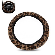 Cuymoap Fuzzy Car Steering Wheel Cover Leopard Cheetah Print 1 Pc Brown
