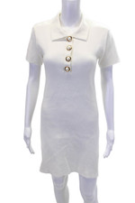 Zara Knit Womens Tight Knit Embellished Button Detail Sweater Dress White Size S