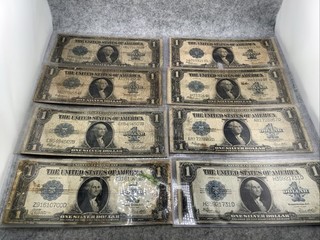 ⚜️Lot Of 8 1923 $1 Silver Certificate Large Size Horse Blanket Blue