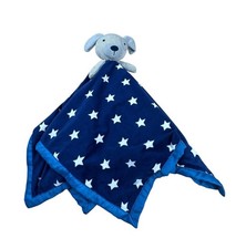 Cloud Island Puppy Dog Stars Dark Blue Plush Satin Trim Baby Blanket Lovey Large