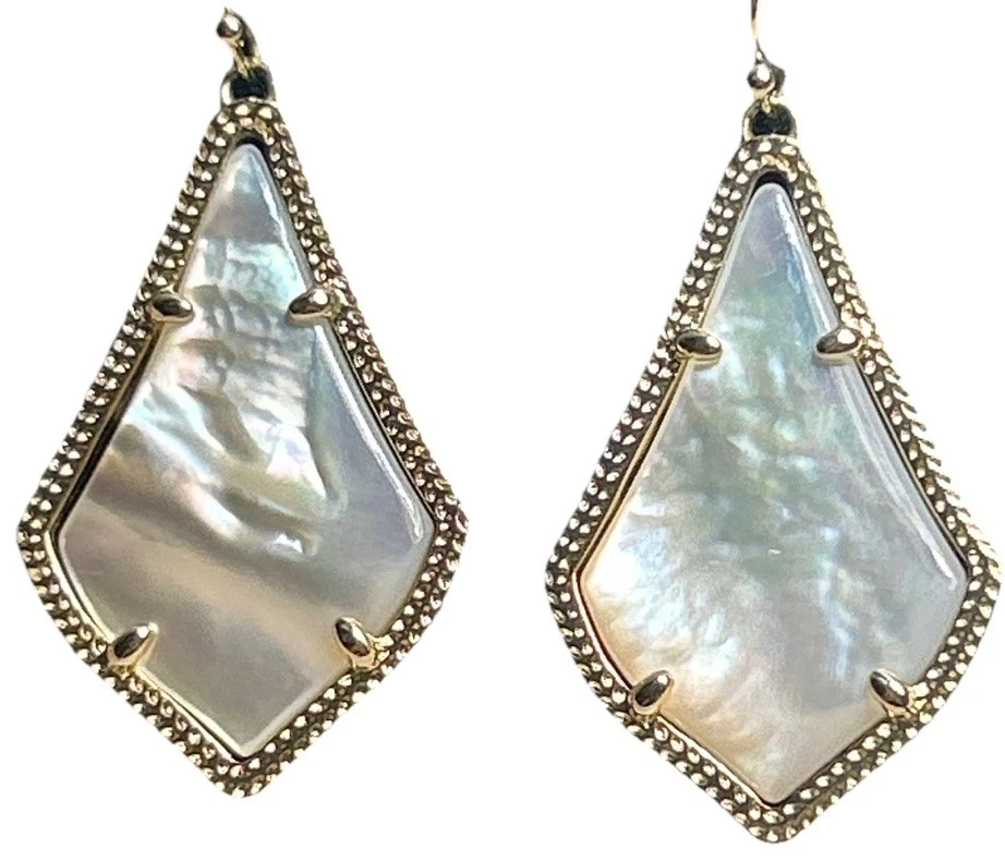 Kendra Scott Kite Drop Earrings 14K GP White Mother-of-Pearl; 1 7/8″ Retired - Image 2 of 4