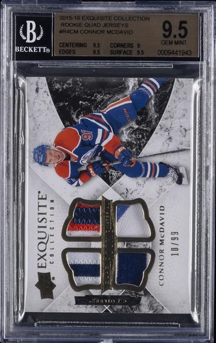 2015-16 EXQUISITE COLL RC QUAD JERSEYS CONNOR MCDAVID BGS 9.5
