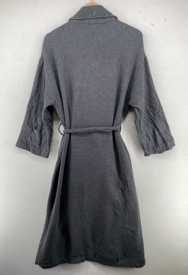 Bata EILEEN FISHER S M Algodón Orgánico Gofre Chal Envoltura Corbata Cinturón Gris Foto 3 de 4