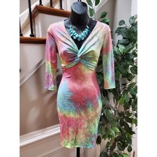 Fashion Nova Women's Multicolor Polyester V-Neck 3/4 Sleeve Knee Length Dress S