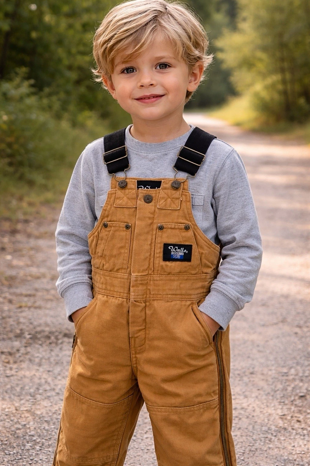 Walls Blizzard Pruf Youth Brown Insulated Bib Overalls Workwear 4/5 Leg Zip