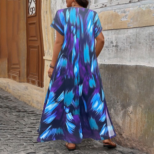 Plus Size 28 Womens Striped Maxi Dress Ladies Summer Beach Holiday Split Kaftan - Picture 5 of 23