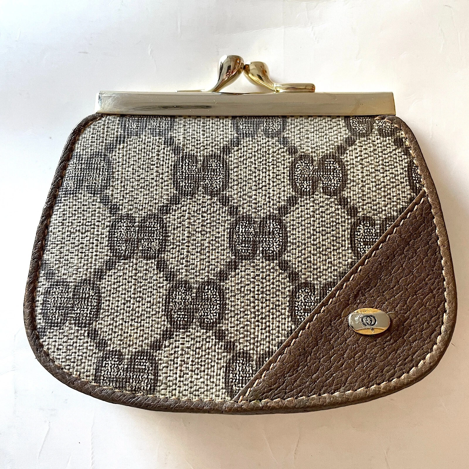Gucci GG Supreme Fermoir Porte Monnaie PVC Cuir Marron Portefeuille