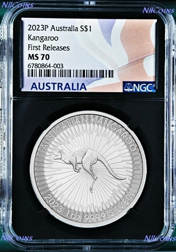2023 Australia Silver Kangaroo NGC MS70 $1 1oz Coin Flag FR Black Core Label