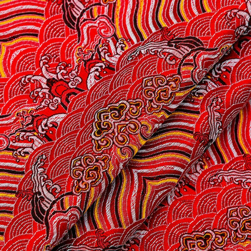 Tela brocada damasco chino satinado imitación seda onda para kimono Hanfu hágalo usted mismo artesanía Foto 3 de 4
