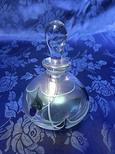 Beautiful Heavy Art Glass Iridescent Perfume Bottle Swirls and Hearts - Picture 1 of 3
