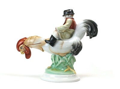 Large Herend Porcelain ''Boy Riding a Rooster'' #5457 Figurine