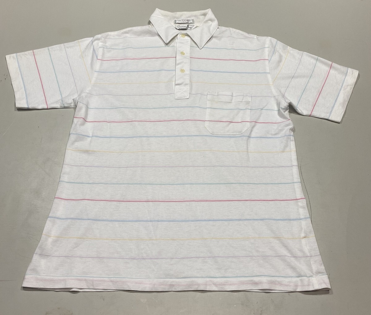 Christian Dior vintage tshir ポロシャツ VINTAGE Christian Dior Button Up Polo Striped Red White Navy