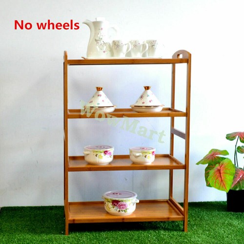 All-purpose 4Tier Bamboo Storage Rack Kitchen Dining Serving Island Cart Trolley - Picture 3 of 6