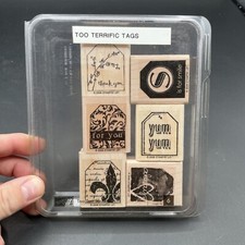 Stampin Up TOO TERRIFIC TAGS- Rubber Wooden Mounted Stamp 6-pc Very Nice 