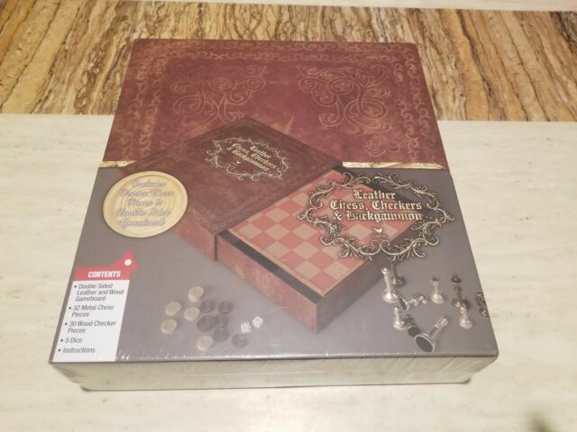 Cardinal Deluxe 3-game Set Leather Chess Checkers & Backgammon Classic ...