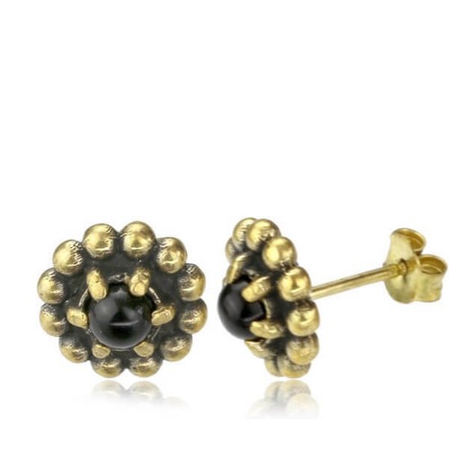 Brass Stone Crystal Stud Earrings Gold Kugelblume 10mm - Picture 19 of 46