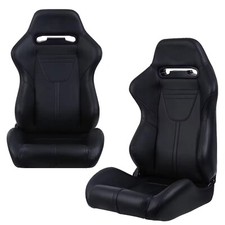 2pcs Universal Pvc Leather Racing Bucket Seats With Dual Sliders For Chevrolet