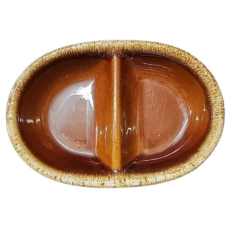 Vintage Hull Brown Drip Edge Divided Serving Dish 11” Oven Proof Pottery