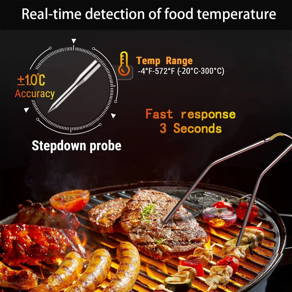 Digital Meat Thermometer Wireless Bluetooth and Instant Read BBQ Thermometer ...