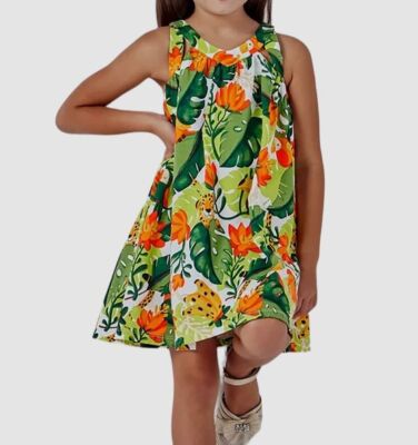 $24 Mayoral Girls Green Monstera Strap Dress Size 5