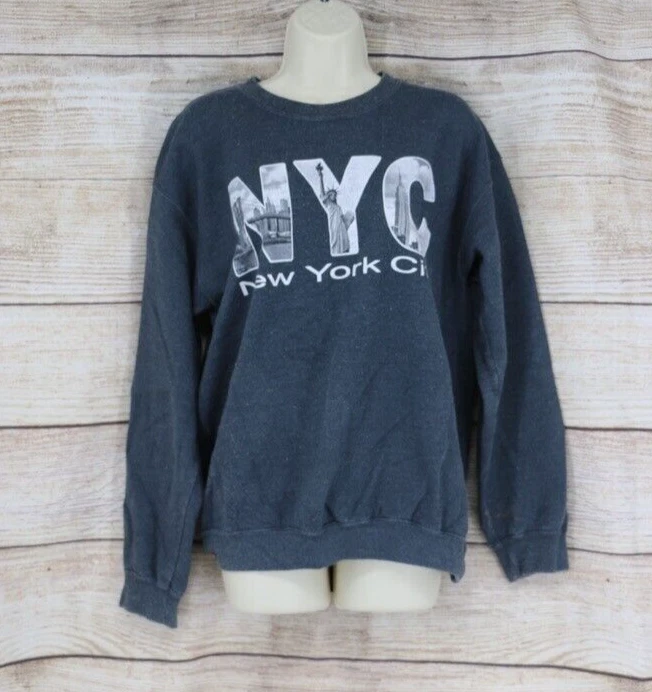 Gildan Heavy Womens Pullover Raglan Crew Neck Sweatshirt Size Large Gray  NYC