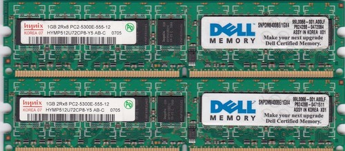 2GB 2x1GB PC2-5300E HYNIX DDR2 HYMP512U72CP8-Y5 AB-C ECC Dell SNPDM8400BE/1GX4