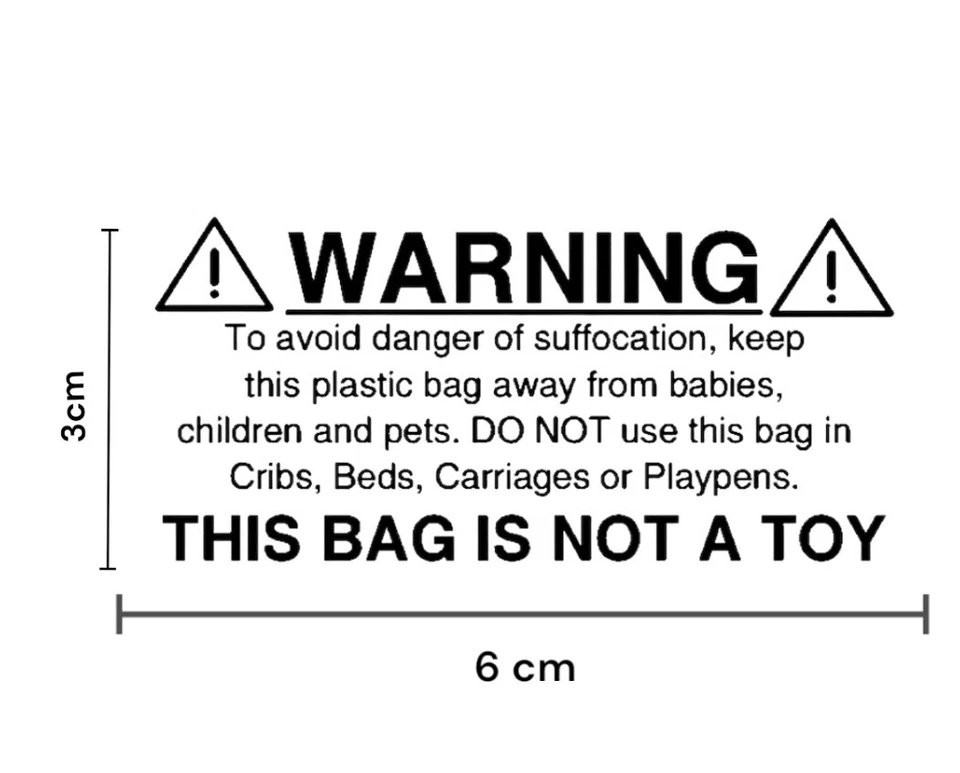 Plastic Bag Suffocation Warning Safety Labels Stickers White 60x30 mm - 100 pcs - Image 2 of 4