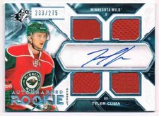 2012-13 SPX TYLER CUMA ROOKIE AUTO QUAD  JERSEYS 1 COLOR CS MINNESOTA WILD #11