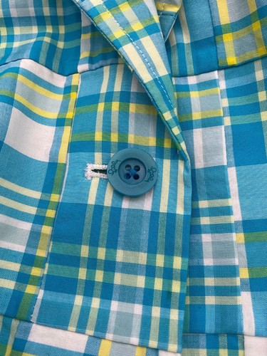 Lilly Pulitzer Alison Blue Yellow White Patchwork Plaid Lined Blazer Jacket LG - Picture 7 of 8