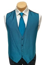 Men's Dark Teal Green Tuxedo Vest  Long Tie Wedding Formal Prom Groom LL Tall