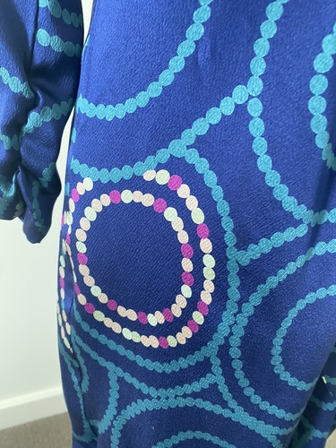 TRINA TURK SILK DRESS - SIZE 4 - NAVY TEAL PINK IVORY - MADE IN USA - DRAPED - Picture 3 of 11