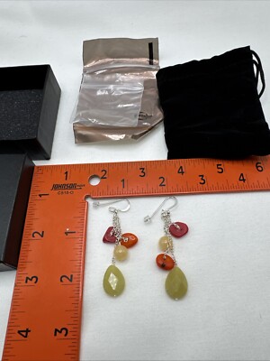 Vintage BARSE Sterling Silver Multi Drop Natural Stone Dangle Earrings Red