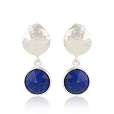 Hammered Design Lapis Earrings 925 Sterling Silver Gemstone Earring Jewelry