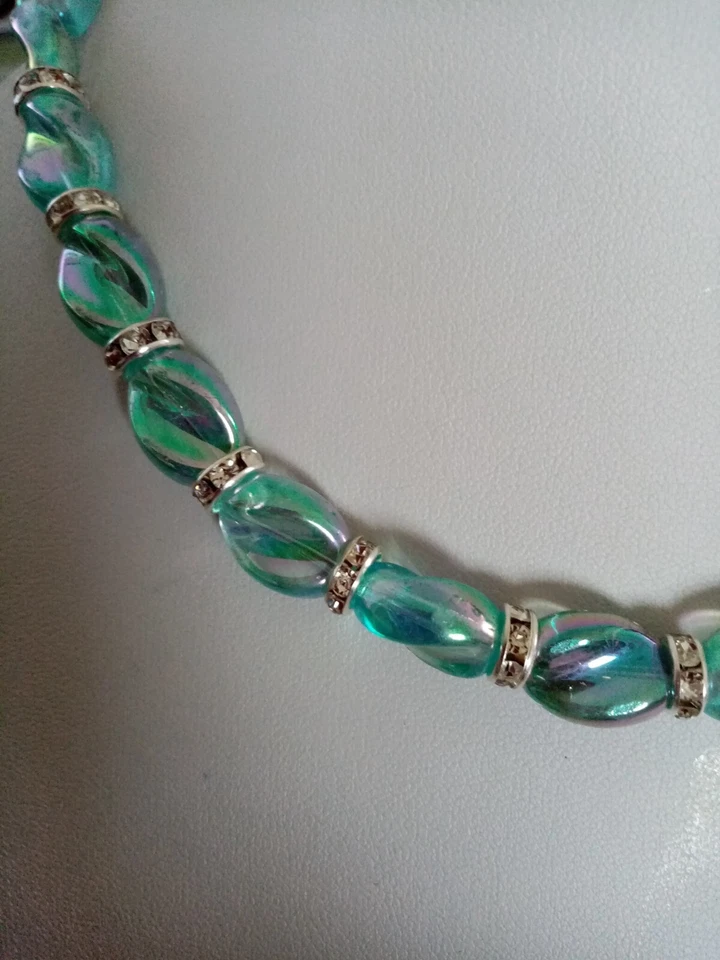 Perlen Halskette gedrehte Perlen aus Neu Gablonz und Kristall Rondellen 44+4 cm - Bild 3 von 4