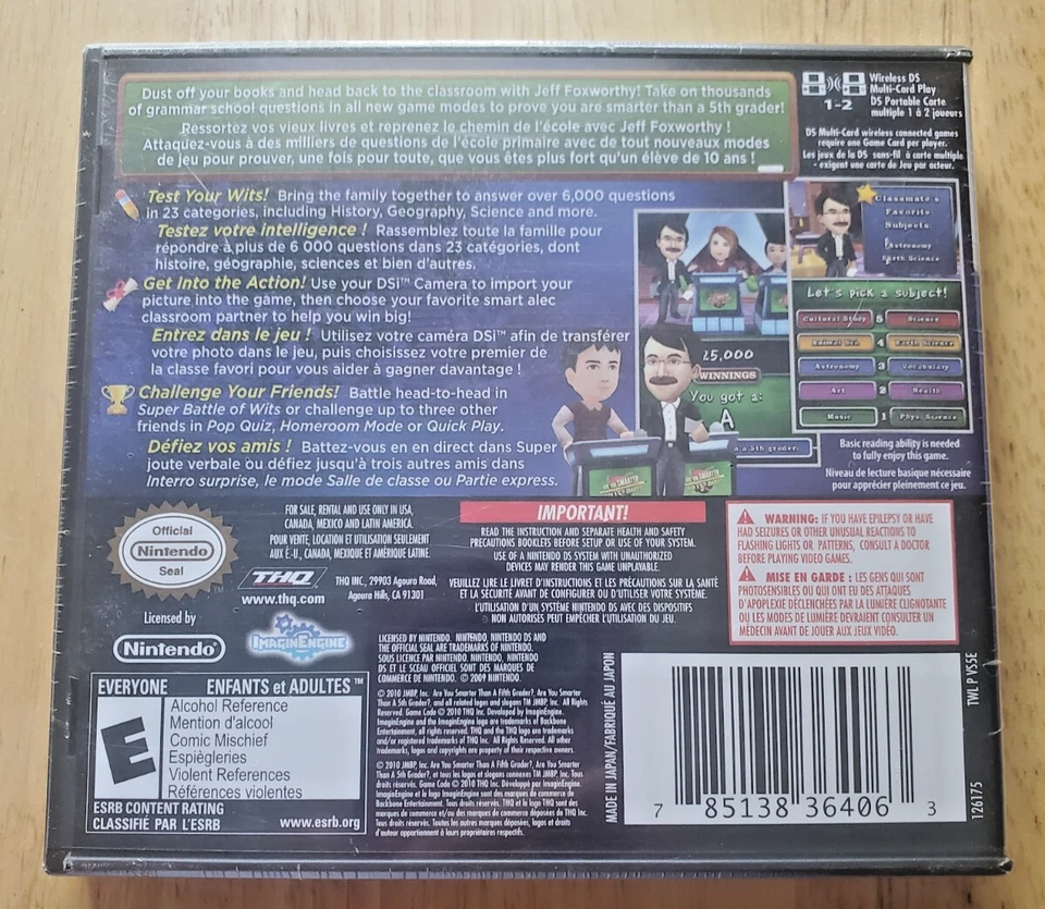 Are You Smarter than a 5th Grader? Back To School Nintendo DS Videogame New - Image 2 of 2