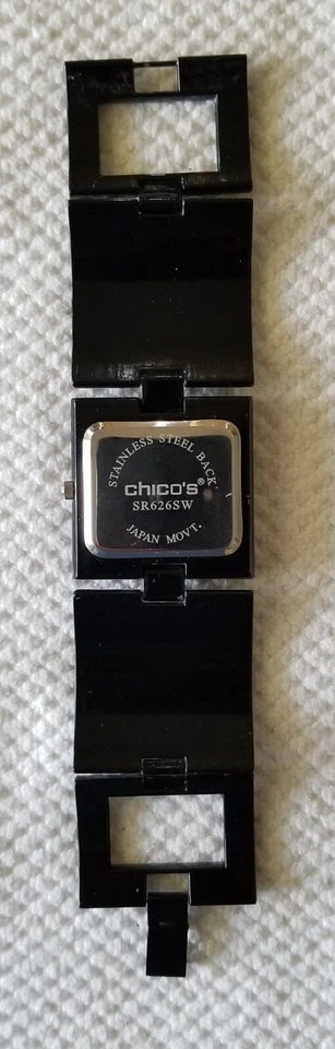 Reloj pulsera Chico's negro con inserciones de abulón esfera mop tamaño 6,25" batería nueva Foto 3 de 4
