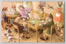 Mainzer Hartung Dressed Cats Anthropomorphic Playing Cards Poker Postcard 4983