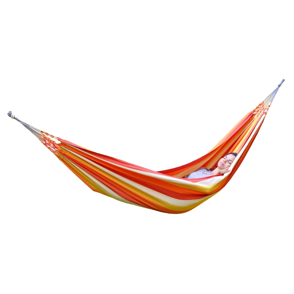 Hamaca Gruesa Algodón con Cuerdas Reforzadas - Rayas Naranja Foto 3 de 4