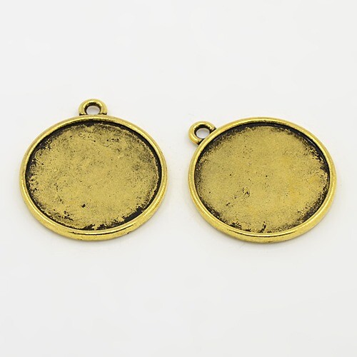 2 Cabochon Fassungen Rahmen Anhänger flache Rückseite Kreis Rohlinge Antik Gold - Bild 1 von 1