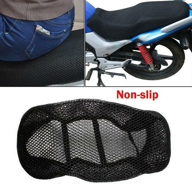 Funda Asiento Moto 3D Negra Red Impermeable Aislamiento Térmico Manga Elástica Foto 3 de 4
