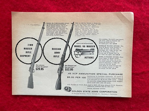 Vintage 1955 Golden State Arms Corp. Print Ad  7 mm Mauser & 98 Mauser Actions - 第 1/7 張圖片