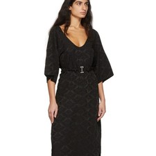 NWT Ganni Black Dress Size- 10/40. Jacquard Floral Midi Dress-Black