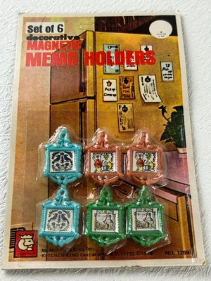 Vintage 1978 Kitchen King Magnetic Memo Holders Set 6 Sealed Retro Fridge