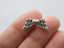 BULK 50 Angel wing heart spacer beads antique silver tone AW95 - SALE 50  OFF
